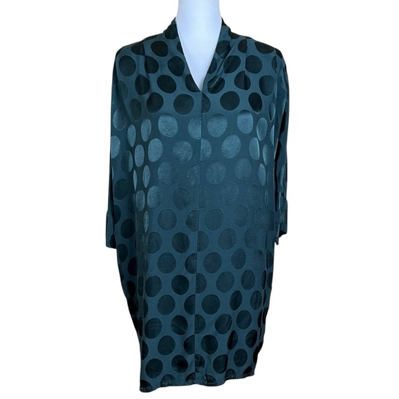 Masai Tunic Blouse Women’s Small Green Satin V Neck Relaxed Circle Print - Picture 3 of 9